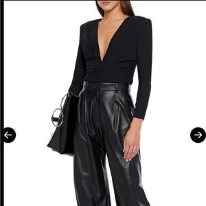 IRO PARIS Madera pleated crepe vneck long sleeve black top 36 small